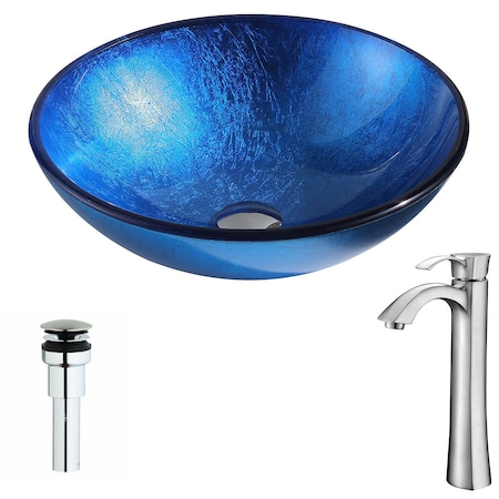 Anzzi Clavier Blue Deco-Glass Vessel Sink with Brushed Nickel Harmony Faucet LSAZ027-095B